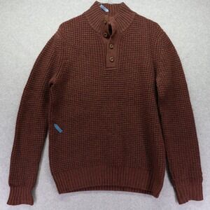 Faherty Sweater Mens Medium 1/4 Button Pullover Knit Mock Neck Rust Long Sleeve